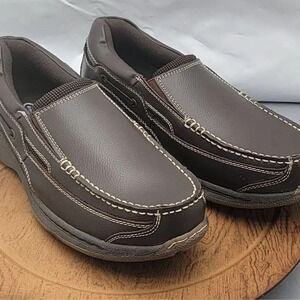 Dr. Scholl’s Men's Brown Leather Loafers Slip-On Elastic Gussets Size 9.5  Shoes